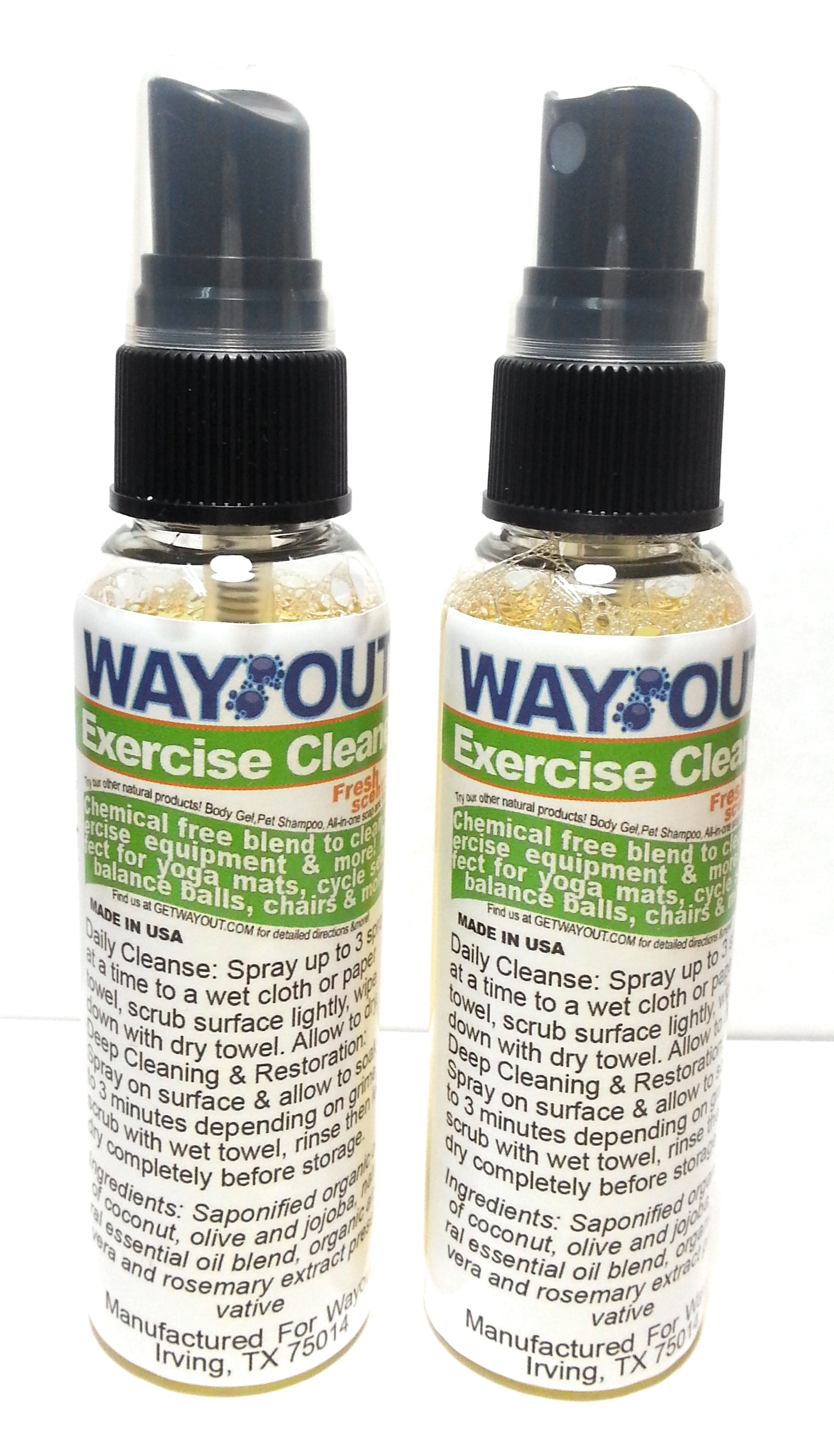 Wayout! Exercise Cleaning Spray Cleaner - 100% All-Natural with Essential Oils - 2 Count, 2 Ounce each